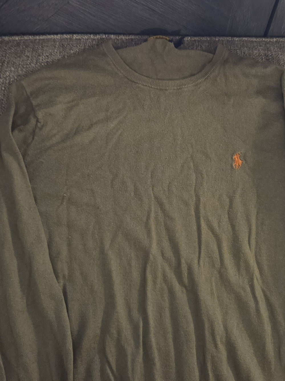 Ralph Lauren Olive Green Long-Sleeve Crew with Orange Pony